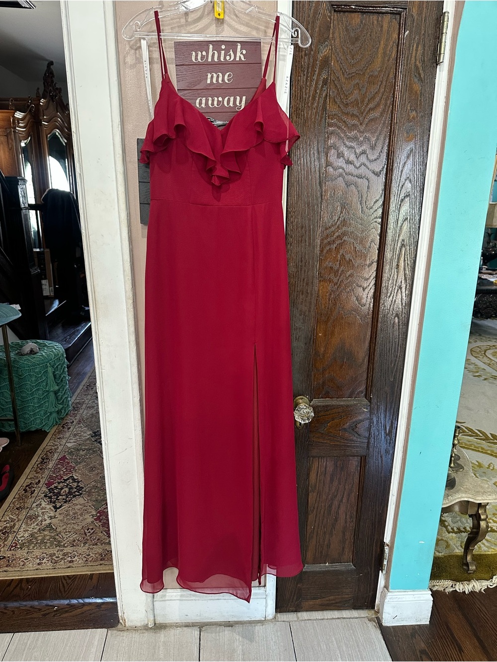 Azazie Natalia Burgundy A-Line Chiffon Dress